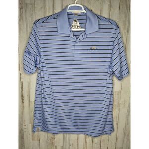 PETER MILLAR Mens Size‎ Large SUMMER COMFORT Polo Shirt Blue Stripe Spell Out